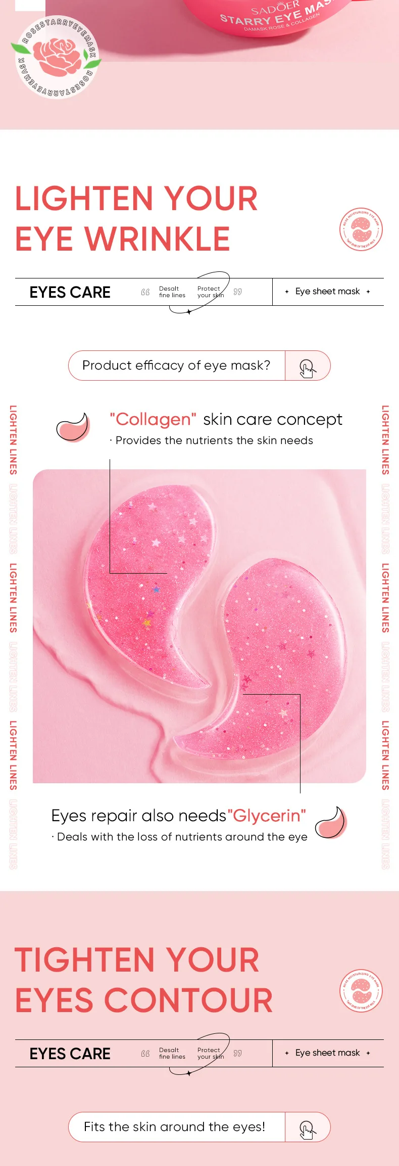 Description Picture 4 of item60pcs/box Starry Rose Collagen Eye Mask Anti Wrinkle Fade Dark Circles Relieve Puffy Eyes Tighten Eye Contour Skin Care Products