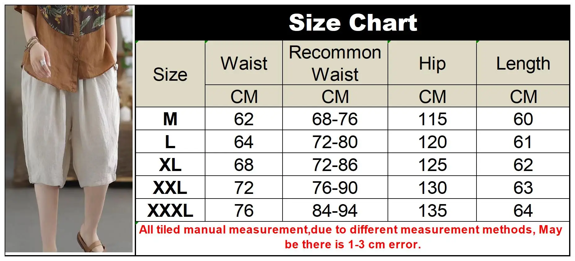 Description Picture 3 of itemSummer Women Cotton Linen Shorts High Waist Soft Casual Oversized Baggy Short Pants Knee Length Loose Korean Streetwear Women