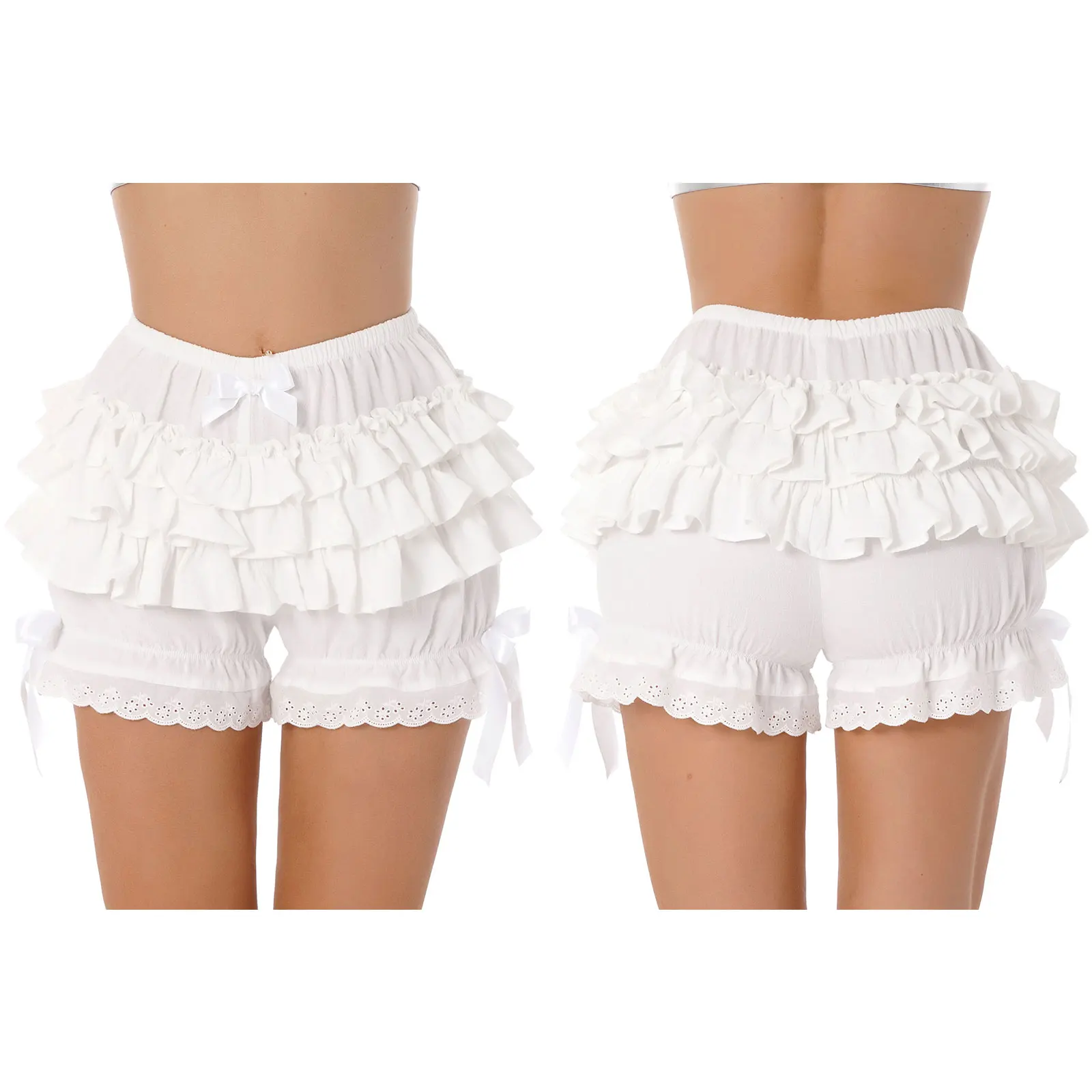 Description Picture 5 of itemWomen Lolita Maid Ruffle Shorts Bloomers Bowknot Lace Trim Pumpkin Shorts Kawaii Safety Pants Cosplay Panties
