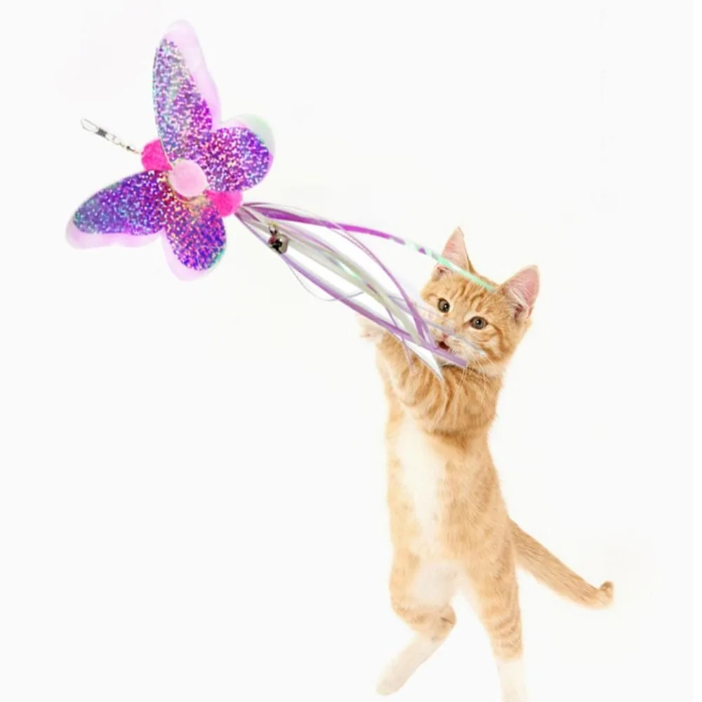 Cat Teaser Wand Refill Honeybee Dragonfly Ladybug Butterfly Shape Cute Cat Stick Replacement Head Plush Tassel