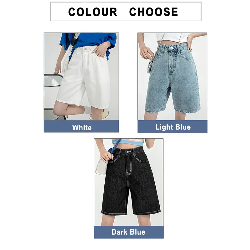 Description Picture 2 of itemBoyfriend Fifth Demin Shorts 4xl Women Harajuku Street White Loose Straight Leg Five Point Jeans Pants Chic Knee Length Bottoms