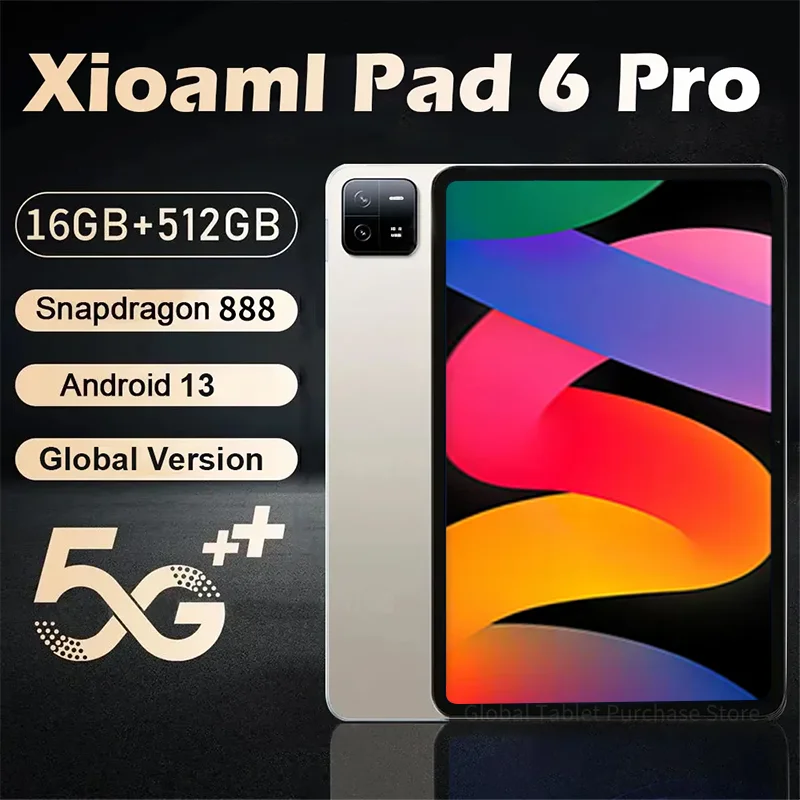 2024 Original Global Version Tablet Android 13.0 Pad 6 Pro 16GB+512GB Snapdragon 888 TabletsPC 5G Dual SIM Card or WIFI HD 4K Mi