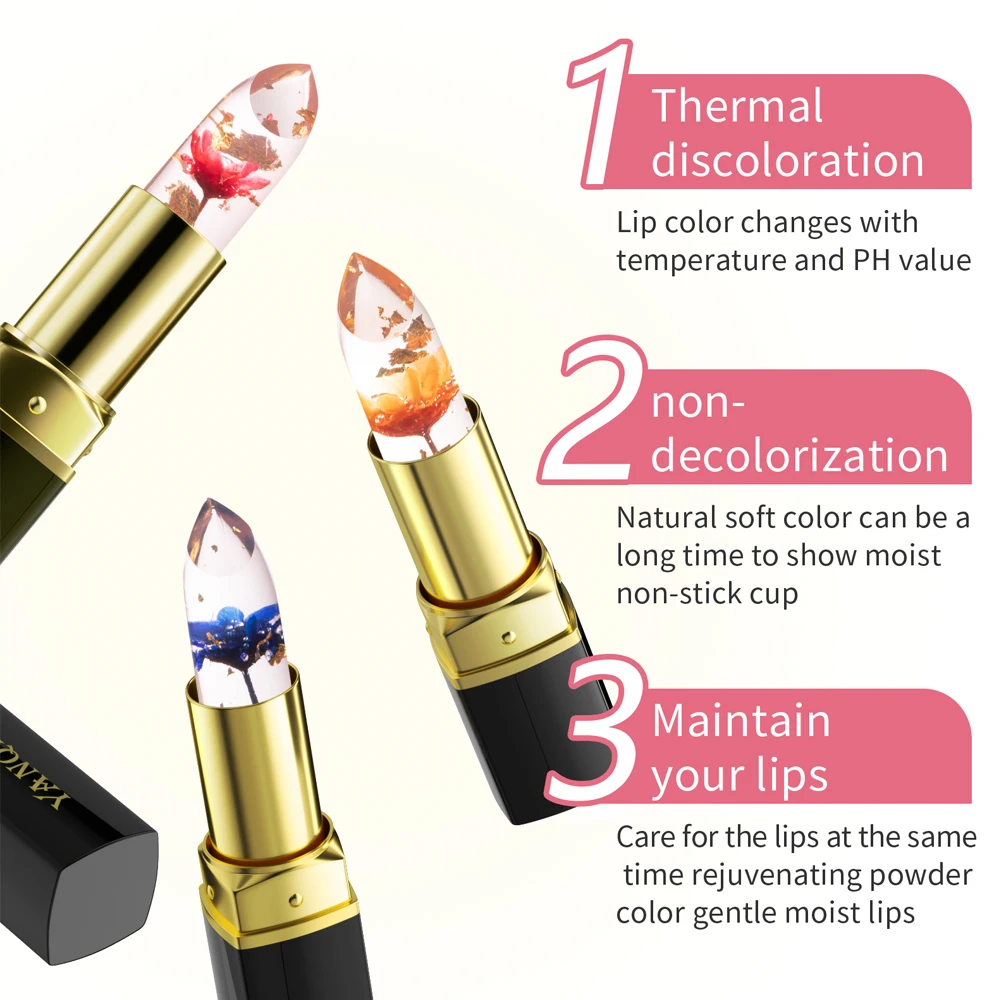Description Picture 5 of itemFlower Jelly Flower Lipstick Color Change Waterproof Long Lasting Moisturizer Lip Balm Lips Care Women Lips Cosmetics 6 Colors