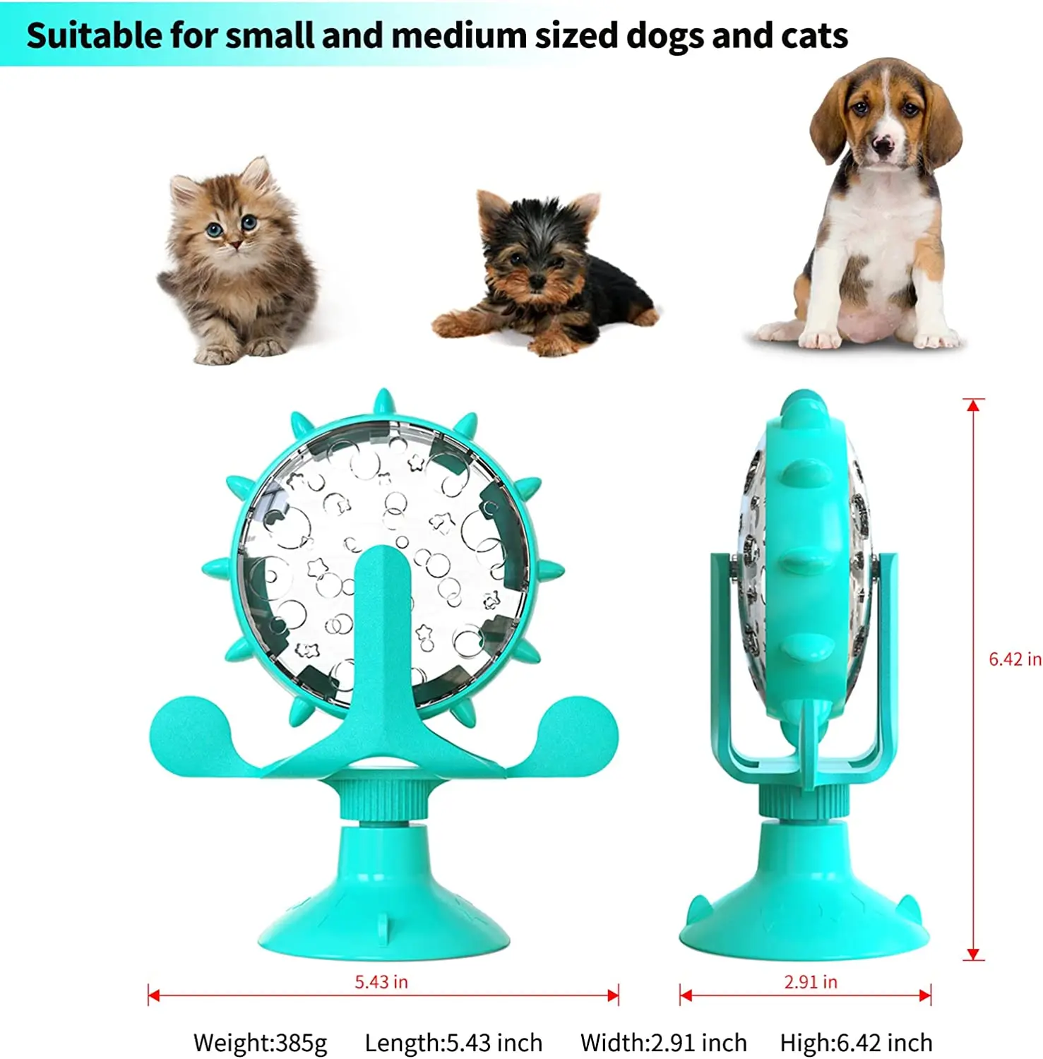 Description Picture 4 of itemDog Fun Windmill Turn Toy Leaky Food Ball Interactive Pet Toy Slow Food Feeder Training Practice Bowl Pet Play Feeding Ball
