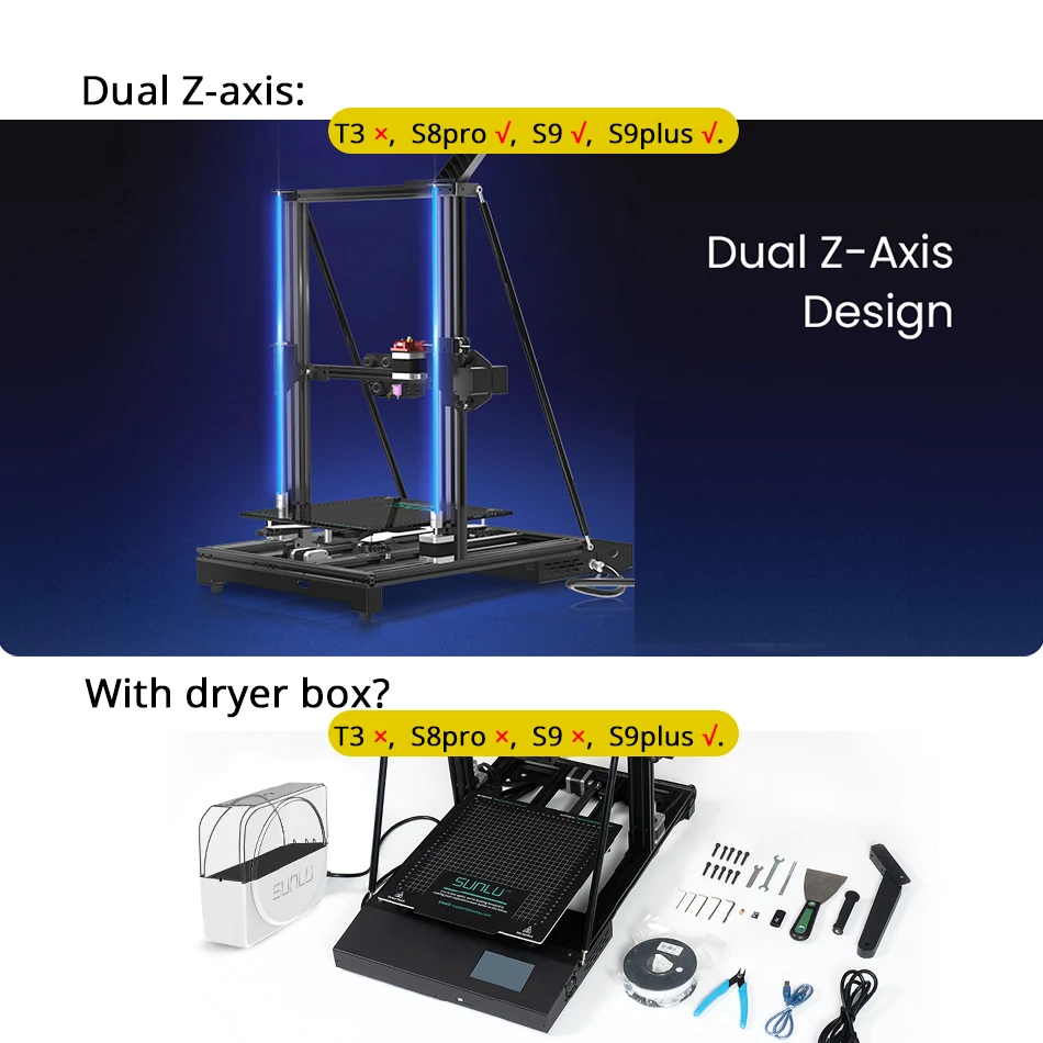 SUNLU 3D Printer T3 S8pro S9plus Filament Or Electrical Interruption Protection Slient Ptinting High Precision Easy Assembly