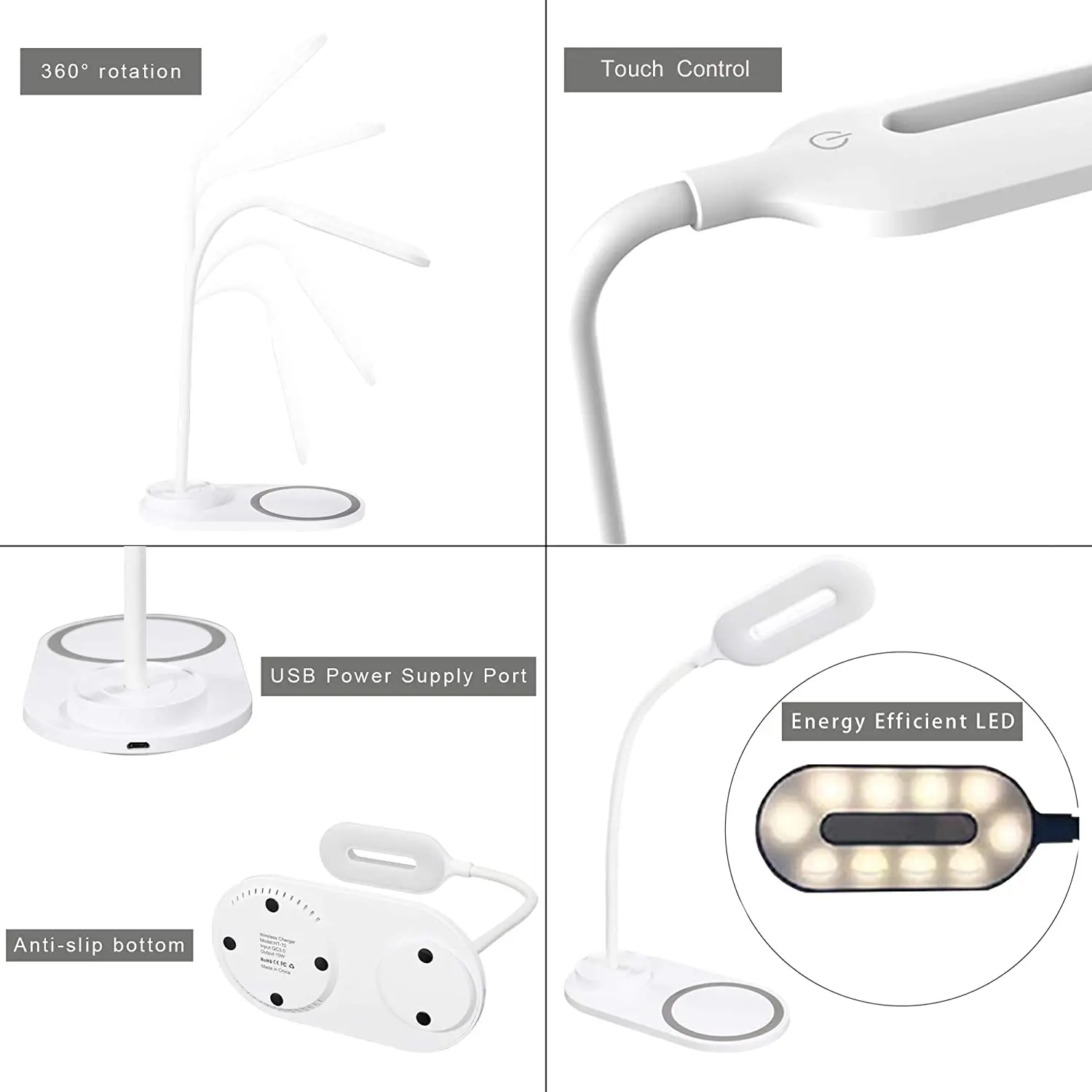 50W Wireless Charging LED Table Lamp For Samsung S20/S10/Note10 Fast Wireless Charger For iPhone 12 11Pro/Xr/Xs/8 Adjustable