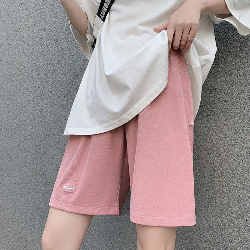 Ice Silk Women Shorts Solid Summer Pleat Solid Casual Ladies Short Pants Loose High Waist Streetwear Half Pant for Female