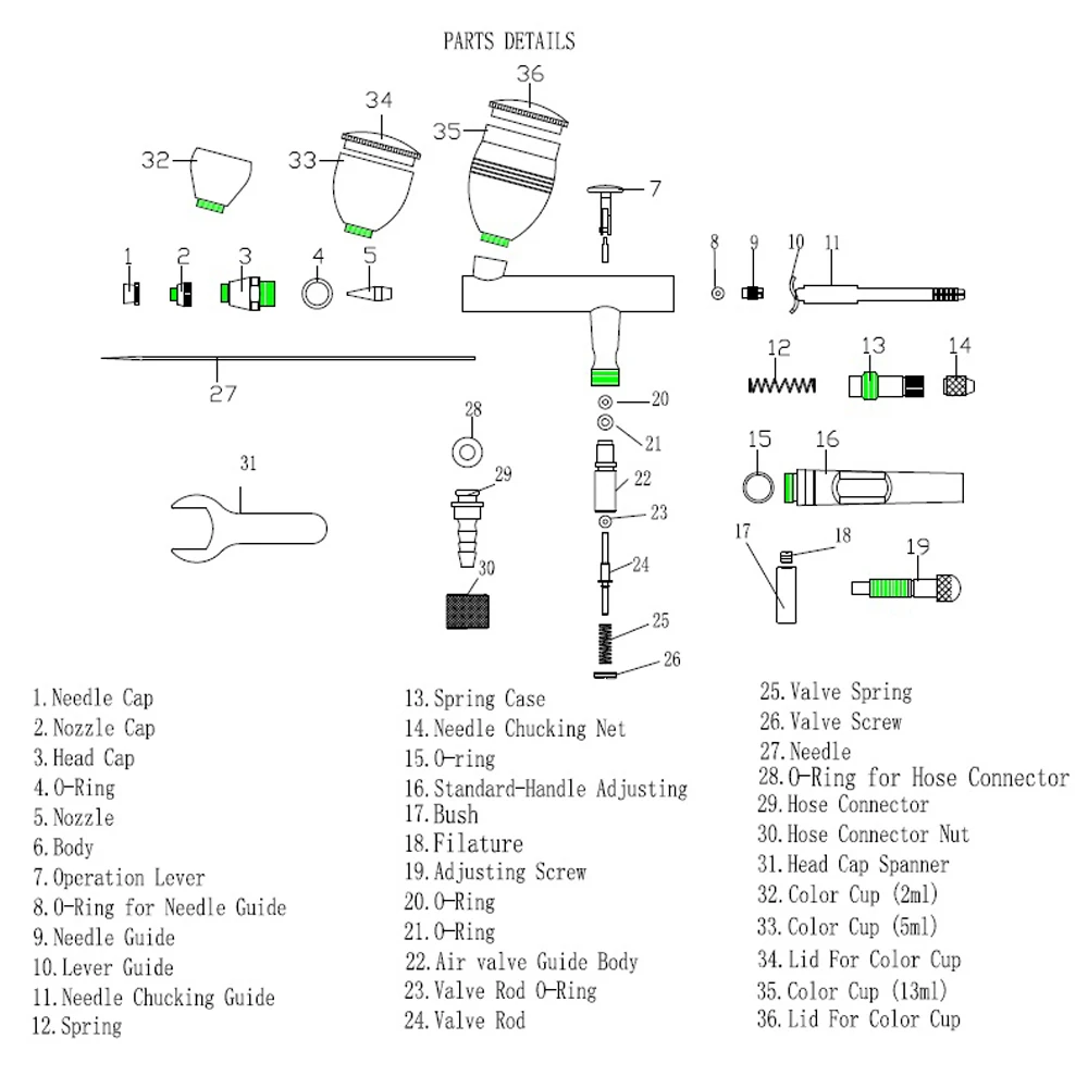 Description Picture 5 of itemNasedal  Dual-action 2cc/5cc/13cc Airbrush kit NT-116AK (0.2/0.3/0.5mm )  NT-183 (0.3/0.5/0.8) For Painting Cars Air Brush pray