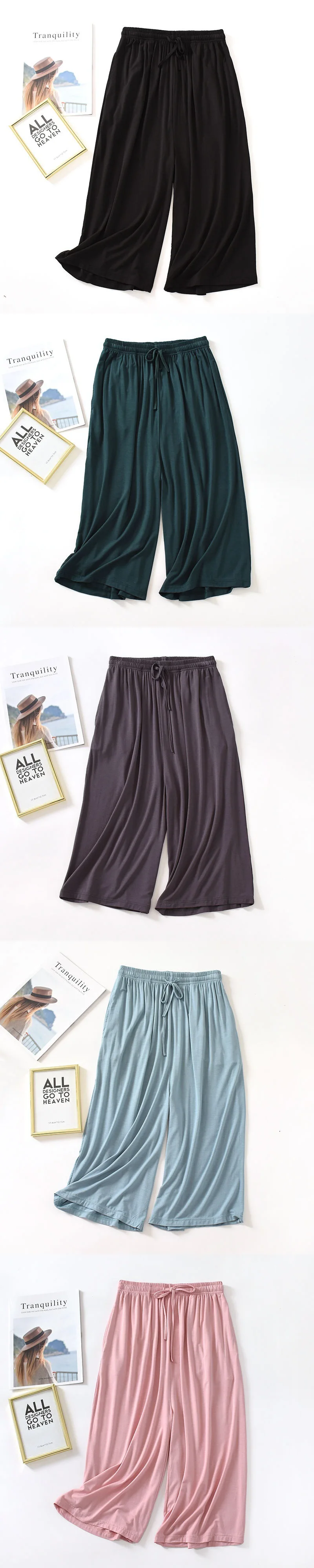 Description Picture 2 of item1pcs/lot man Summer loose trousers ladies modal thin shorts solid color wide leg calf length pants