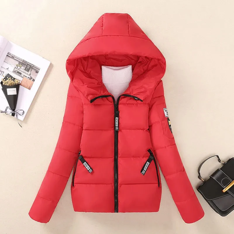 Description Picture 5 of itemJMPRS Slim Women Parkas Winter Thick Casual Hooded Fashion Letter Cotton Warm Short Jackets Korean Zipper White Ladies Coats