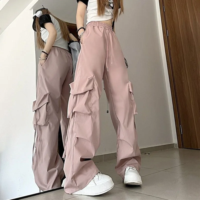 Description Picture 4 of itemXpqbb Y2K Casual Cargo Pants Women Harajuku Streetwear Baggy Wide Leg Parachute Pants Woman Korean Edgy Style Jogging Sweatpants