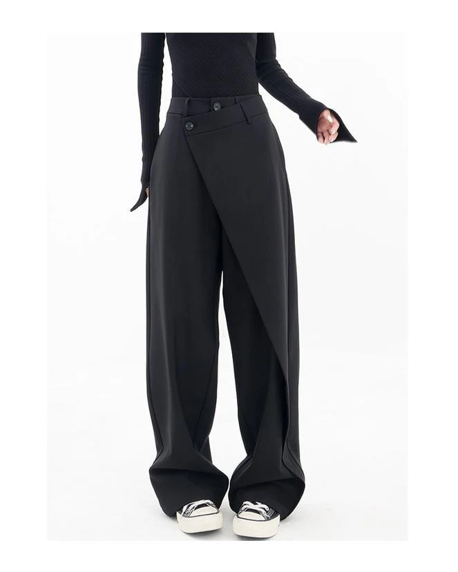 Description Picture 2 of itemHOUZHOU Women Wide Suit Pants High Waist Gothic Japanese Style Baggy Black Trousers Irregular Straight Pants Casual Streetwear