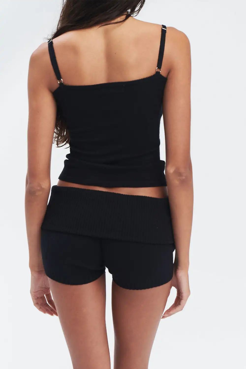 Description Picture 4 of itemTwo Piece Set Women Summer Solid Color Knitted Casual Y2K Shorts Sets Spaghetti Strap Crop Top + Mini Biker Shorts 2 Piece Sets