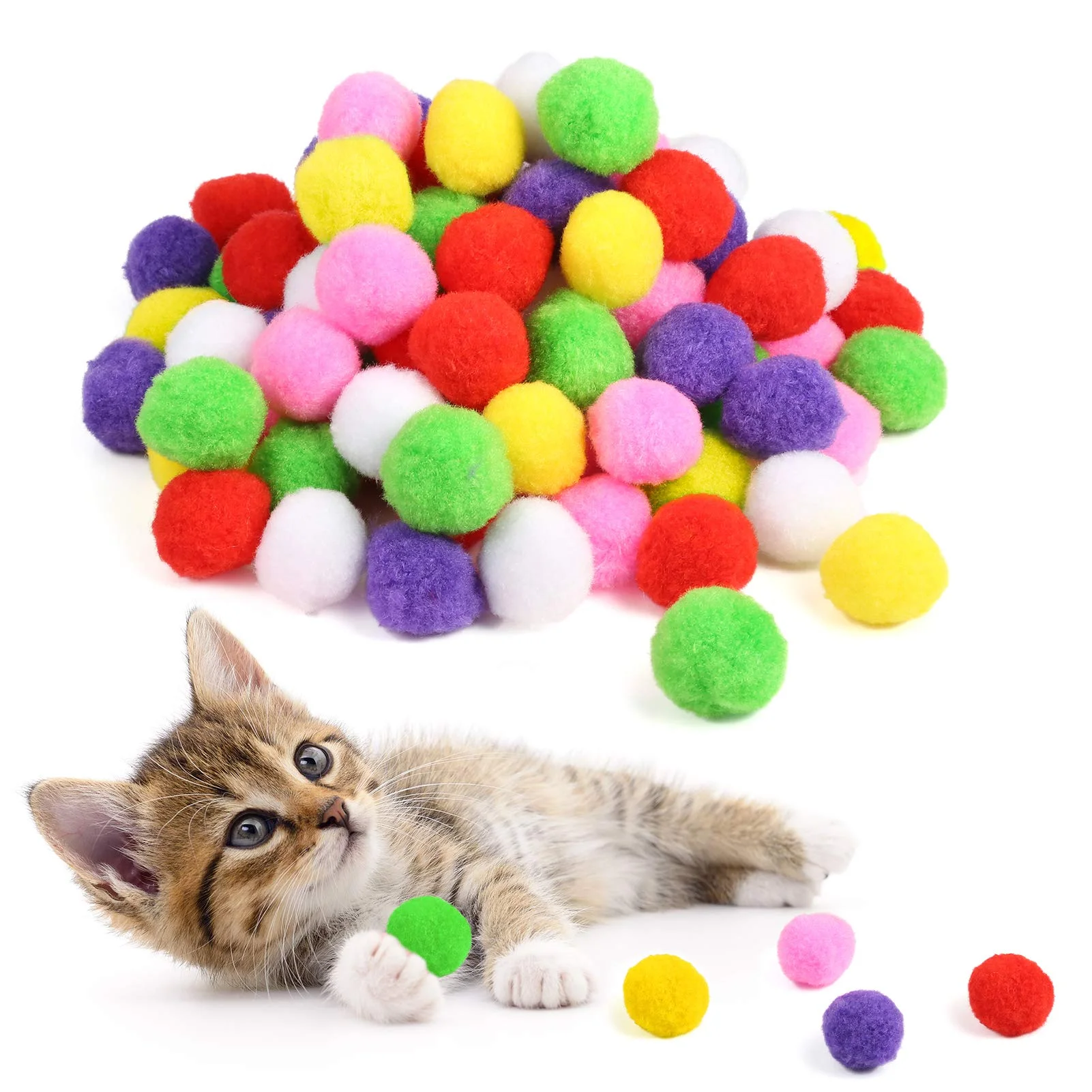 Description Picture 4 of itemColorful Cat Toys Ball Plush Wool Funny Interactive Balls Pet Toys for Kitten Kitty Bulk Pack Pet Accessories Product for Cats