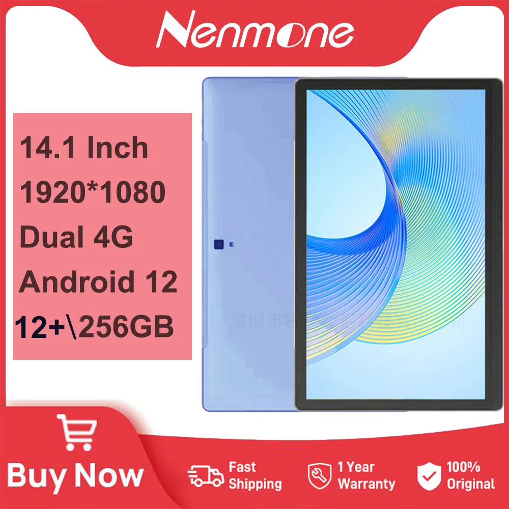 14.1 Inch Tablet PC Android 12 12GB+256GB 1920*1080 4G Phone Call MT6769 Tablet 5G WiFi Kids Gaming large screen tablets