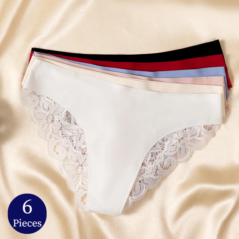 Giczi 6PCS/Set Women's Panties Sweet Lace Underwear Breathable Silk Satin Briefs Sexy Lingerie Soft Comfortable Woman Underpants