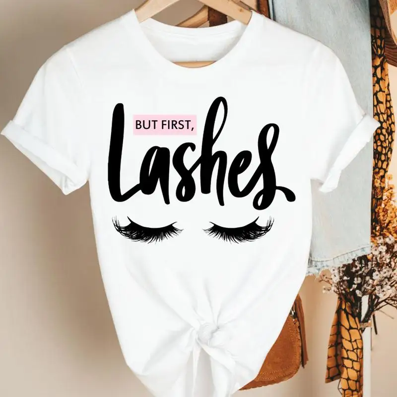 Description Picture 6 of itemWomen Pretty Eyelash Eye Sleep Sexy Cute Ladies Cartoon Summer Short Sleeve Tshirt Nice Tee Print Fashion Top Graphic T-shirt