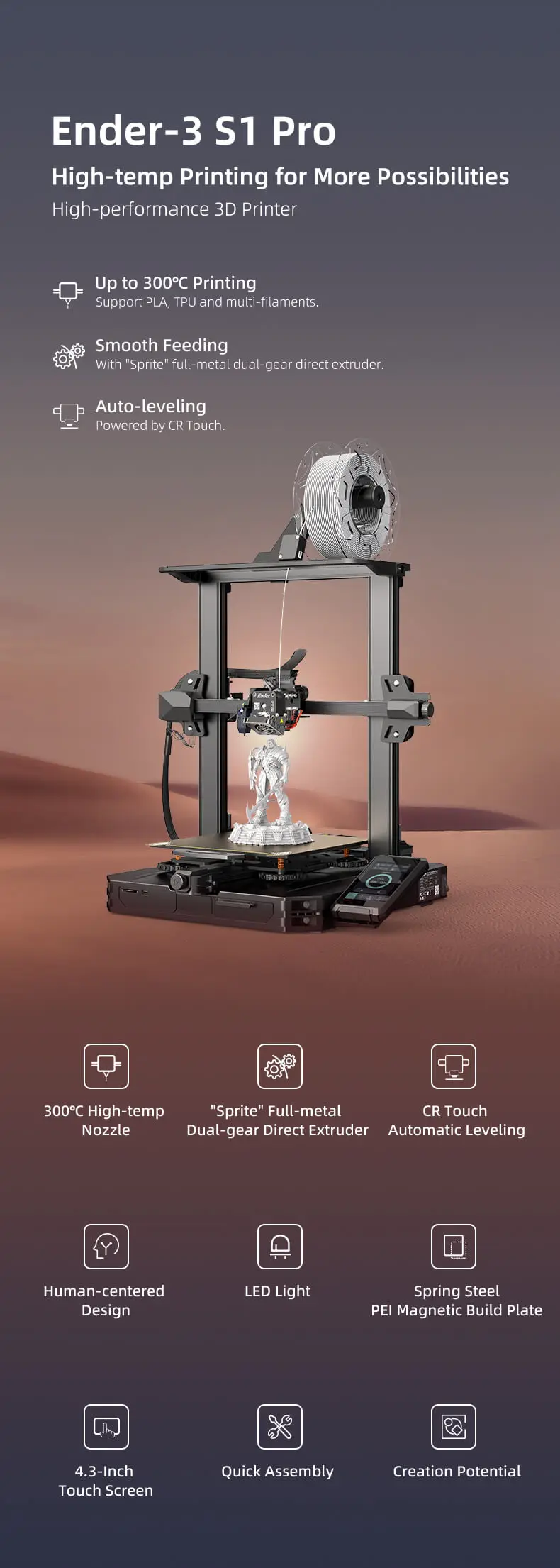 Description Picture 2 of itemNewest Creality Ender-3 V2/ V2NEO/ S1/ S1 PRO / S1PLUS 3D Printer Dual-Gear Direct Extruder 4.3-inch 32Bit Silent CR Touch
