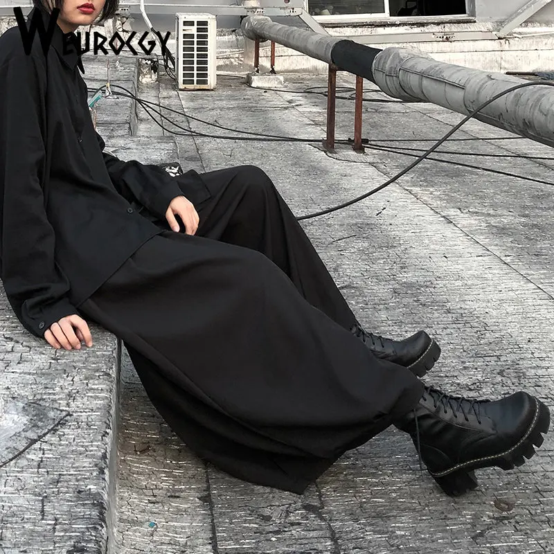 y2k Casual Loose Korean Style Women's Loose Wide Leg Pants Elastic High Waist Clothing With HarajukuTrouser Skirt Streetwear