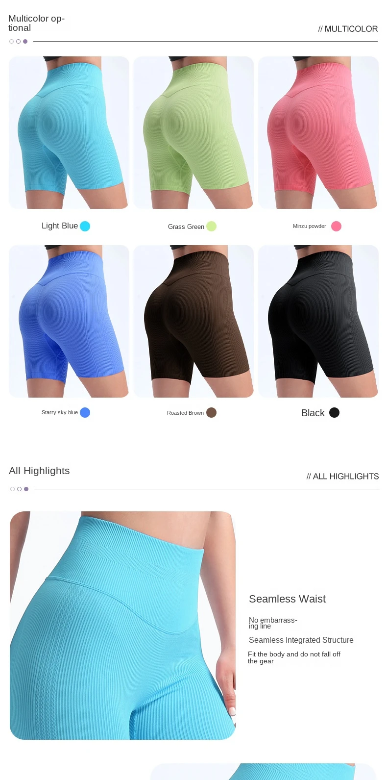 Description Picture 6 of itemWomen Summer Sports Shorts Seamless High Waist Solid Yoga Short Leggings Gym Fitness Push Up Butt-lift Short Pants Jogging pants