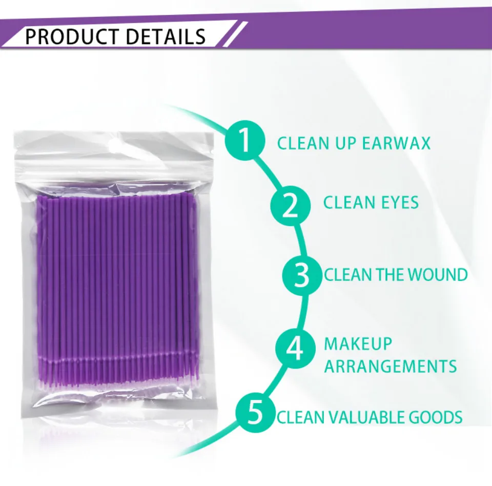 Description Picture 5 of item100pcs Micro make up brushes Eyelash Extension EyeLash Glue Brushes Lint Free Applicators Disposable MakeUp brushes Makeup Tools