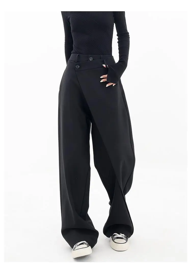 Description Picture 5 of itemHOUZHOU Women Wide Suit Pants High Waist Gothic Japanese Style Baggy Black Trousers Irregular Straight Pants Casual Streetwear