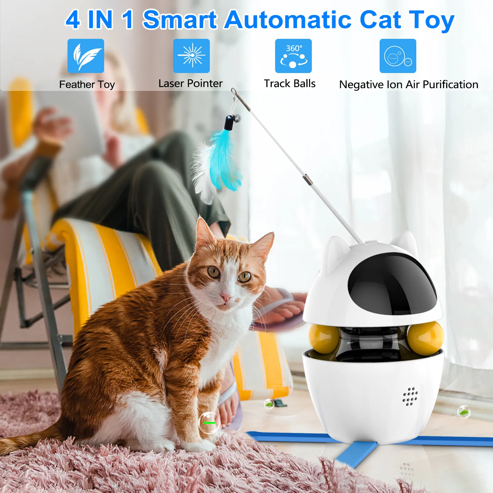 Description Picture 5 of item4-in-1 Cat Toys Indoor Electric Interactive Toys with Ball and Feather Automatic Chasing Exercising Laser Toy USB Rechargeable