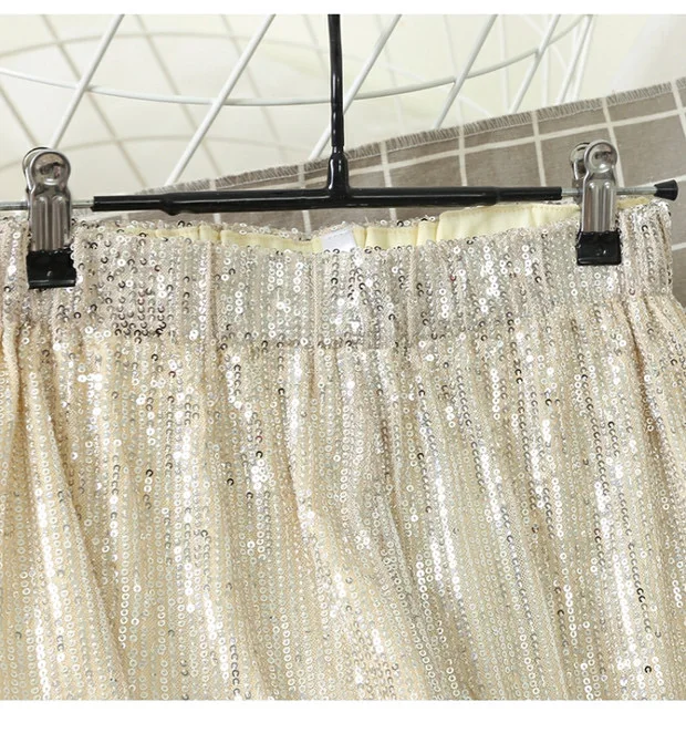 Description Picture 5 of itemSidaimi Silver Full Sequined 2022 Women Wide Leg Pant Elastic Waist Bling Luxury Chic Capris Casual Gold Long Pant Female Club