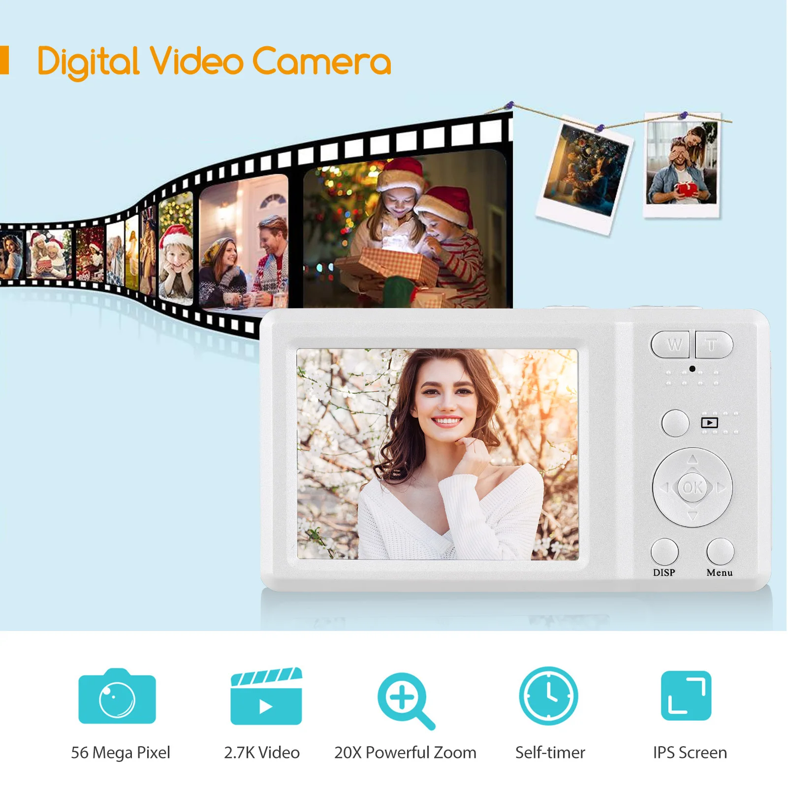 Description Picture 3 of item2.7-inch TFT Portable Digital Camera 56MP 4K Ultra HD 20X Zoom Anti-shaking with 2pcs Batteries Great Gift for for Kids Teens