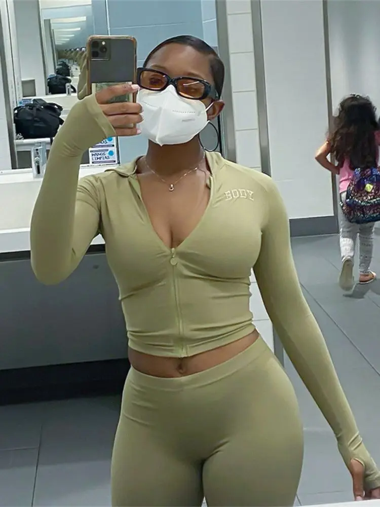 New Women 2 Piece Set Sexy Cropped Hoodie + Bodycon High Waist Pants Stretchy Sets 2022 Jogger Fitness Gym Running Outfits