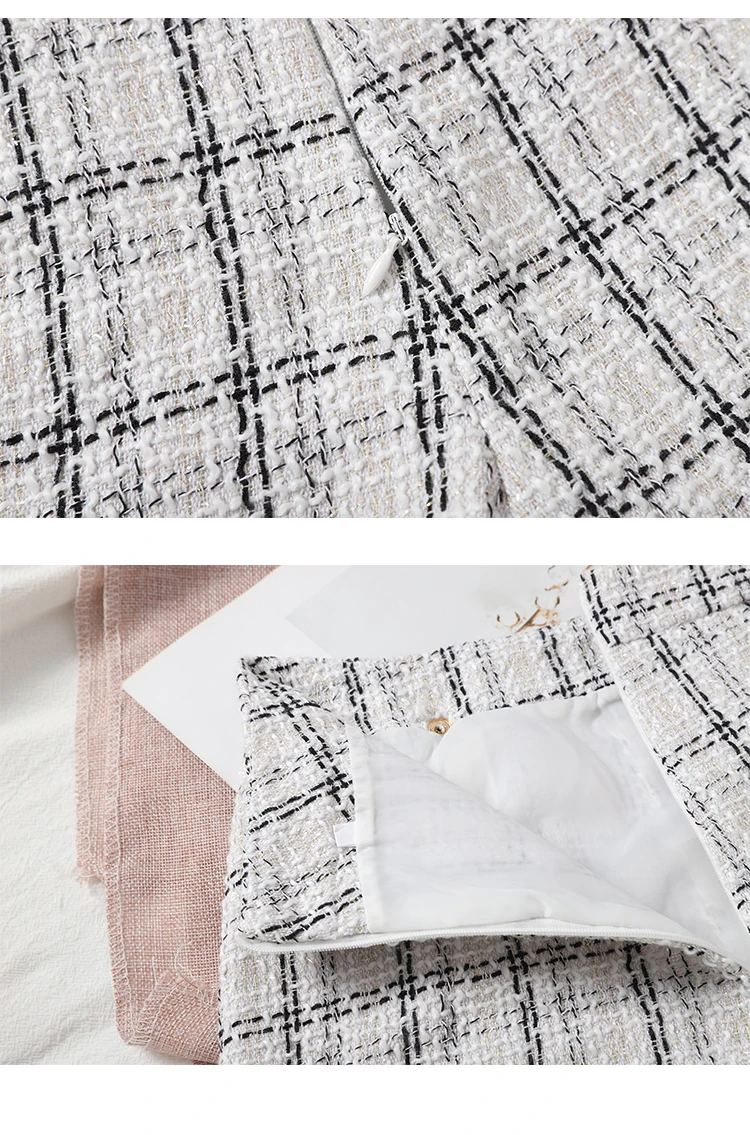 Description Picture 5 of itemITOOLIN Women Irregular Tweed Shorts Spring Plaid Buttons Shorts A-line Wide Leg Skirts For Women High Waist Skirts 2022