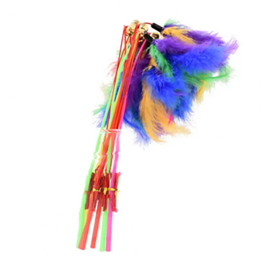 Cat Toys Interactive Funny Multicolor Color Feather Bells Cat Stick Pet Replacement Head Retractable Cat Stick Teaser Exercise