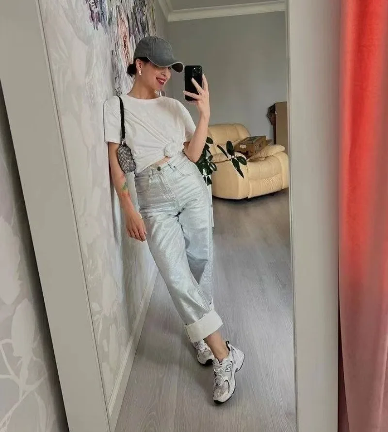 Description Picture 5 of itemTARUXY Loose PU Women Pants Solid Casual High Waist Pockets Fashion Streetwear Woman 2023 Autumn Winter New Baggy Bottoms Femme