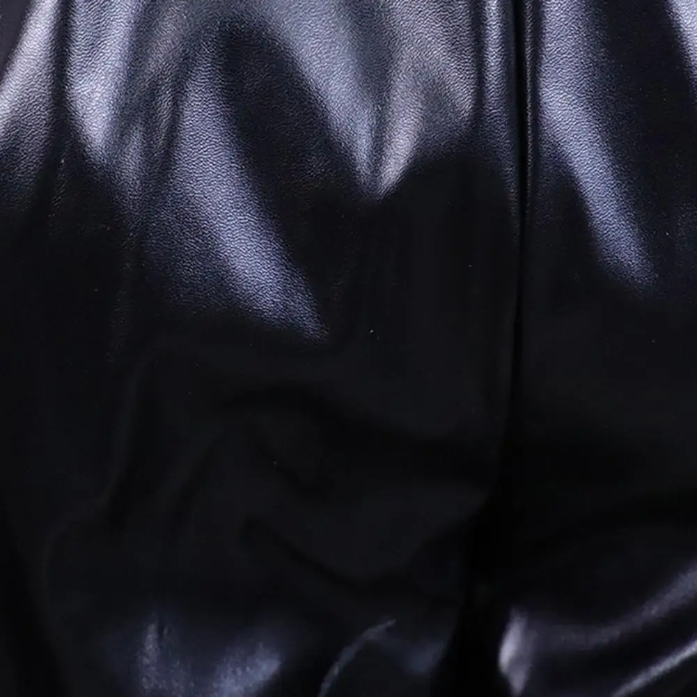 High Waist Drawstring Slant Pockets Faux Leather Harem Pants Woman Loose Fit Elastic Waist Simple Casual Trousers Streetwear