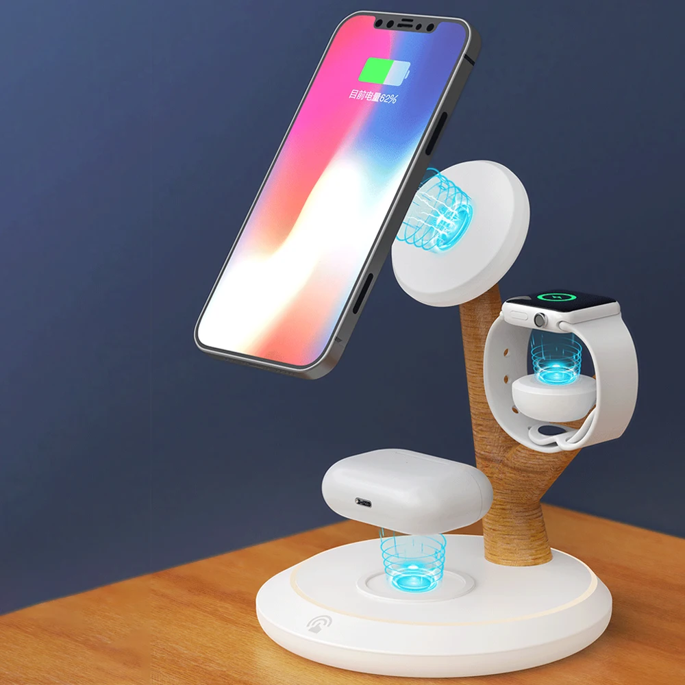 Magnetic Wireless Charger 4 in 1 Stand for iPhone 15 14 Pro 13 12 Wireless Charging Station for Apple Watch 9 8 7 6/Airpods 3