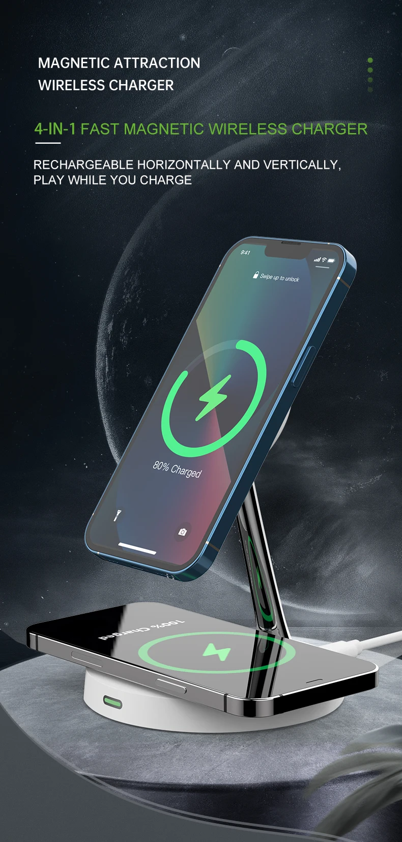 Description Picture 4 of item2 IN 1 Wireless Charger Stand For iPhone 14 13 12 Pro Max Phone Wireless For iPhone 13 12 mini 15W Fast Charging Dock Station