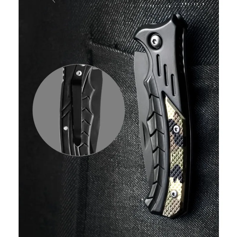 Description Picture 4 of itemNew outdoor camouflage self-defense folding knife, multifunctional camping adventure knife, high hardness stainless steel