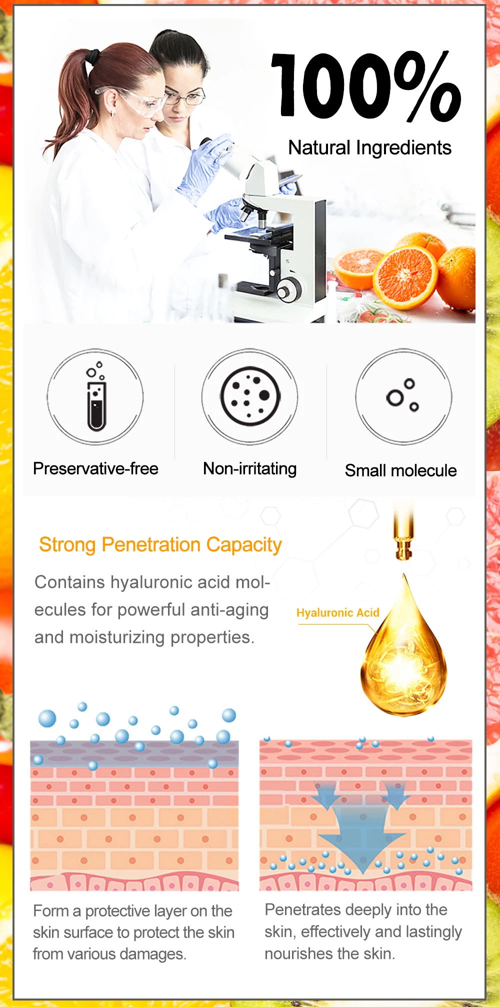 Description Picture 5 of itemSkincare Products Vitamin C Facial Serum Brighten Skin Lighten Spots Hyaluronic Acid Face Essence Skin Care Products 30ml