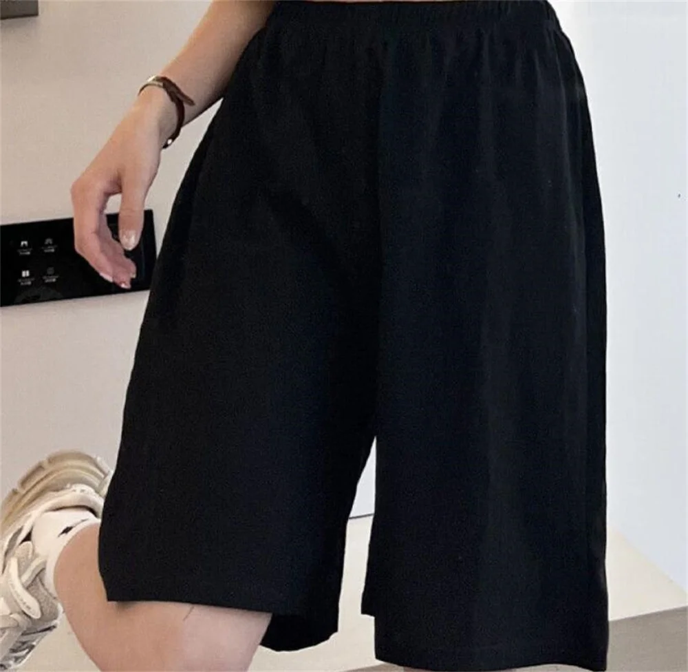 Description Picture 2 of itemKnee Length beach Shorts Korean Fashion New Summer Women's Loose Pants 2023 Shorts Cotton Linen Casual Straight Short Wide Leg