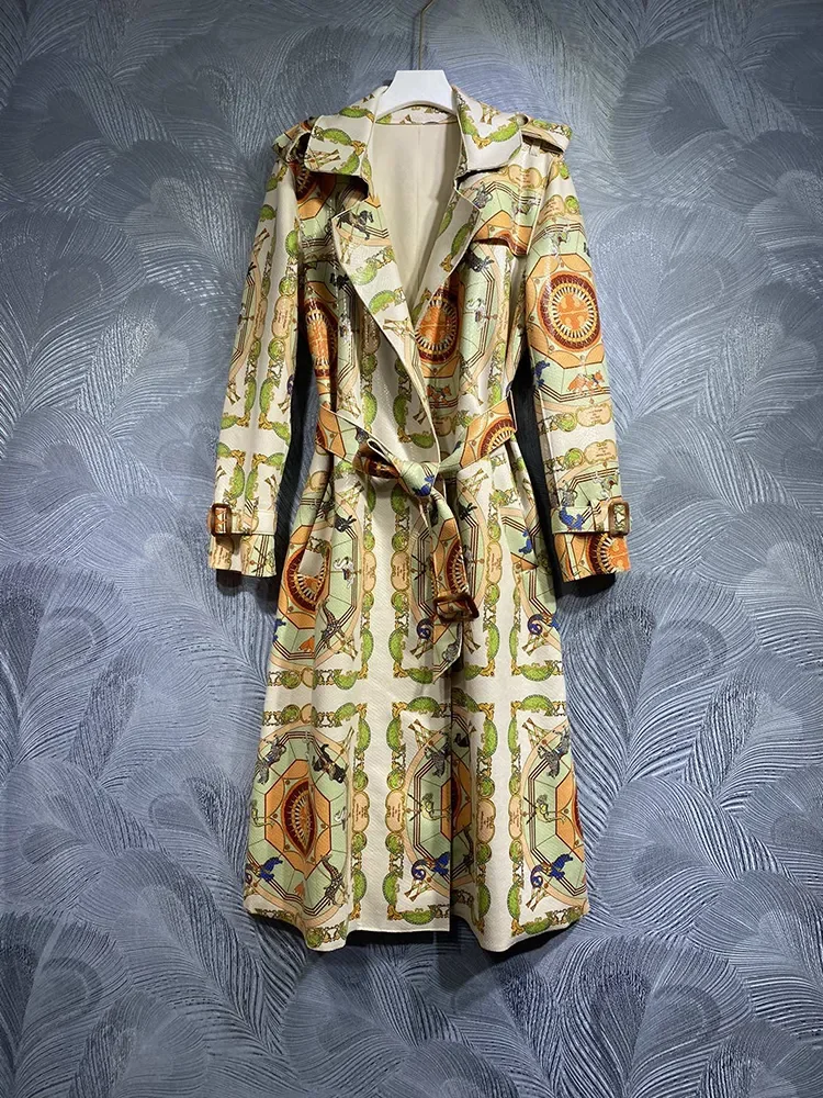 Description Picture 2 of itemSeifrmann 2023 Winter Women Fashion Runway Trench Coats Long Sleeve Belt Vintage Printed Loose Elegant Ladies Coats Overcoat