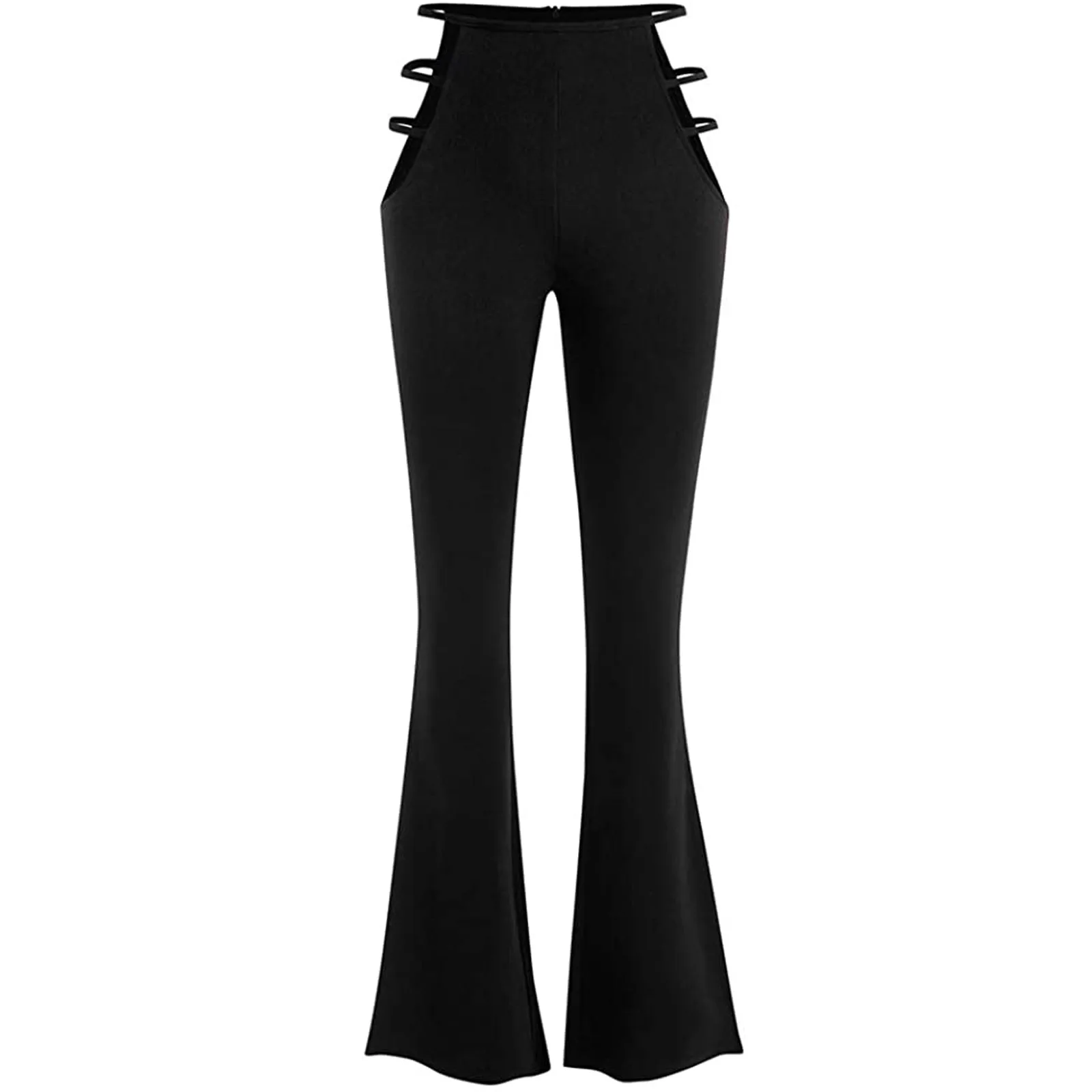 Women Solid Color Sexy Cut Out Pants Slim Fitness Cotton Pants Hollow Out Flare Pants Streetwear Bell Bottom Pants Trousers #YJ