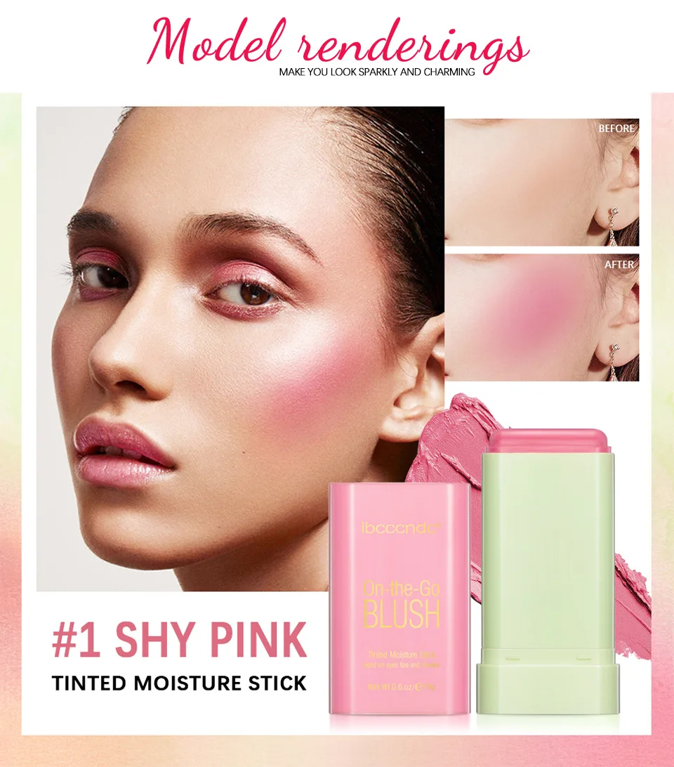 Description Picture 5 of itemWaterproof Facial Blush Stick Natural Cheek Rouge 3 Colors Silky Smooth Cheek Tint Cream Blusher Blush Stick Face Makeup Blusher