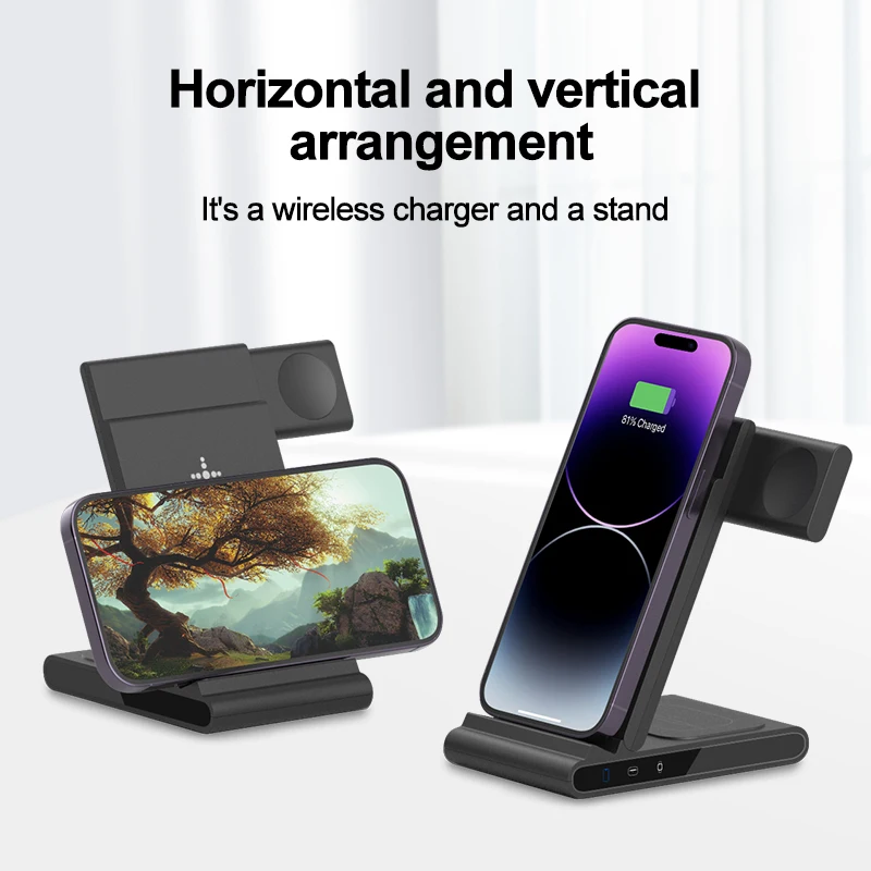 3 in 1 Wireless Chargers for iPhone 14 13 12 /Samsung s23 s22 AirPods 2 3 Pro Apple Watch 8 7 6 5 4 3 2 Qi Fast Charging Station