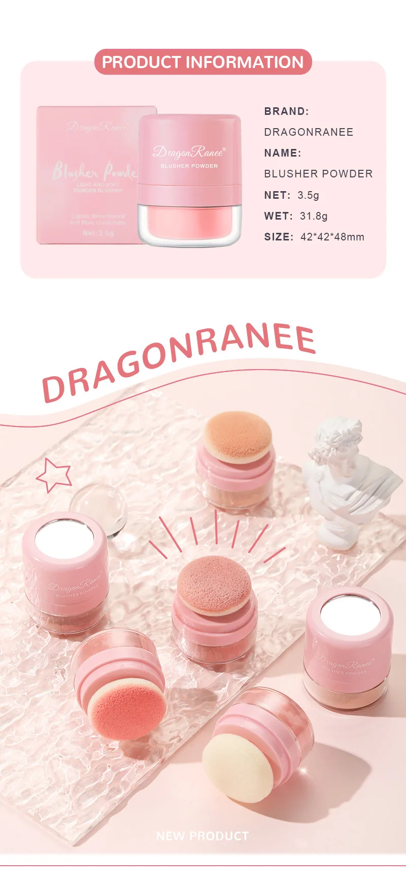 Makeup Blusher Patting Powder Peach Rouge Blush Palette Nude Pink Soft Face Brightening Tint Waterproof Blush Contour Cosmetics