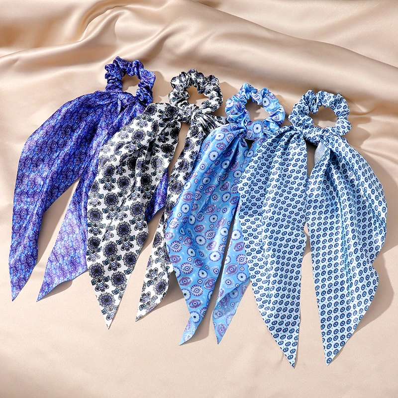 Description Picture 2 of itemEvil Eye Hamsa Hand Flower Elastic Hair Bands Women Hair Rope Ties Fashion Blue Eye Fatima Ponytail Scarf Accessories Headwear