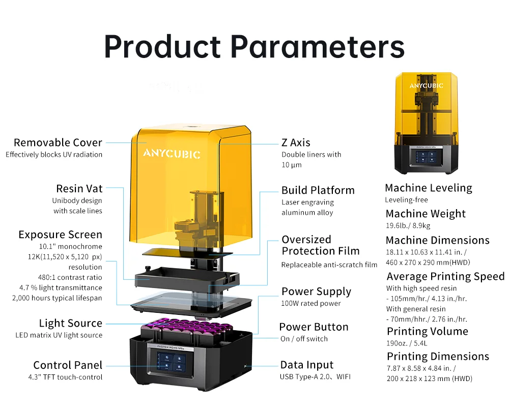 Description Picture 2 of itemANYCUBIC Photon Mono M5s 12K Resin 3D Printer 10.1 Inch HD Mono Screen 3D Printer Leveling-Free 3X Faster High-Speed 3D Printing