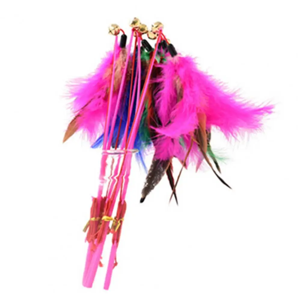 Cat Toys Interactive Funny Multicolor Color Feather Bells Cat Stick Pet Replacement Head Retractable Cat Stick Teaser Exercise