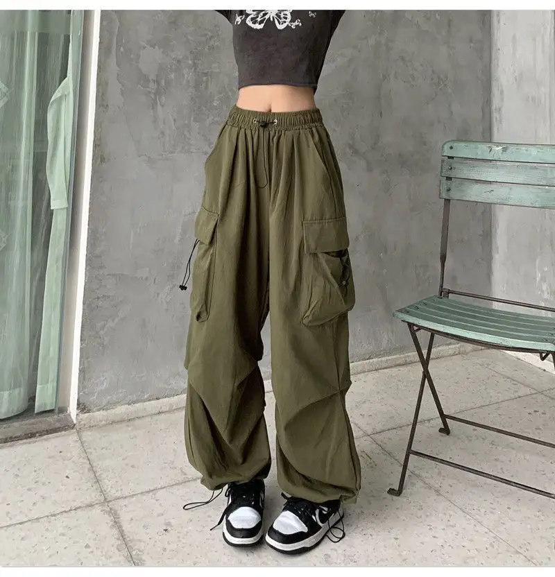 Description Picture 5 of itemSolid Casual Baggy Cargo Pants For Women 2023 Fashion Vintage Women's High Waist Wide Pants Youthful Female Trousers Streetwear