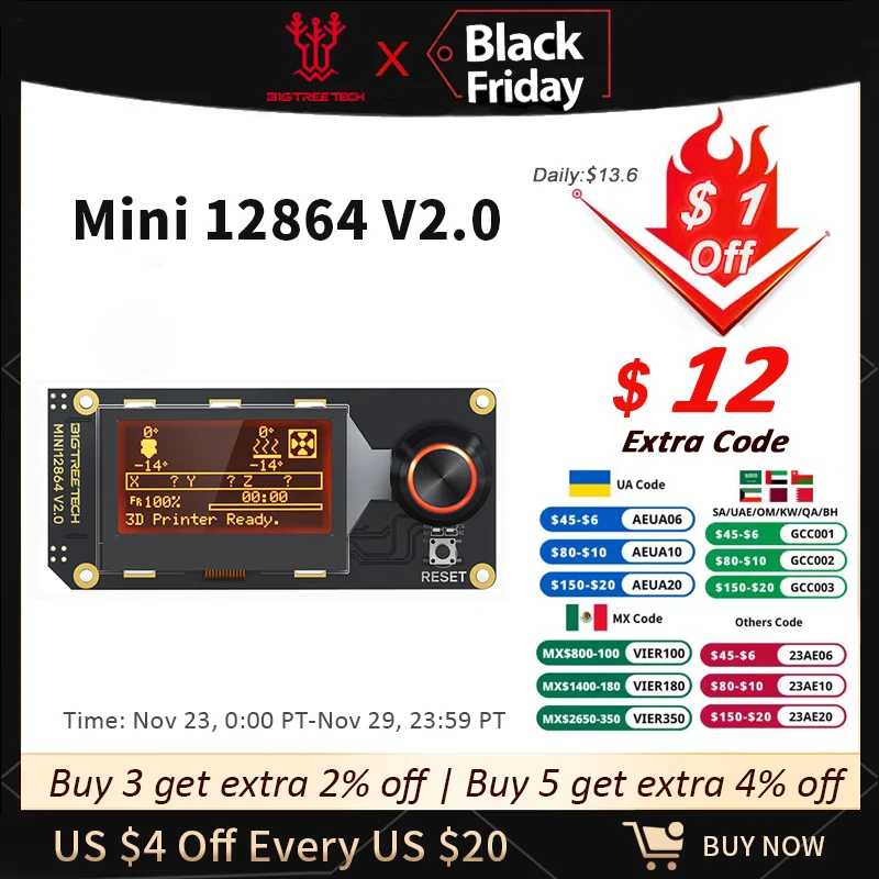 BIGTREETECH Mini 12864 V2.0 LCD Display Mini12864 Screen RGB Light 3D Printer Parts For SKR V1.4 Octopus V1.1 MKS GEN
