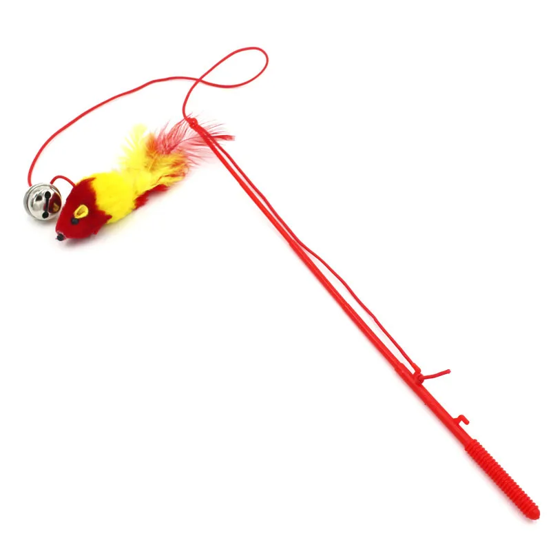 Description Picture 5 of itemCat Funny Feather Mouse Stick with Bell Playing Dangle Faux Mice Tease Fun Kitten Rod Toy Interactive Fishing Rod Wand for Cats